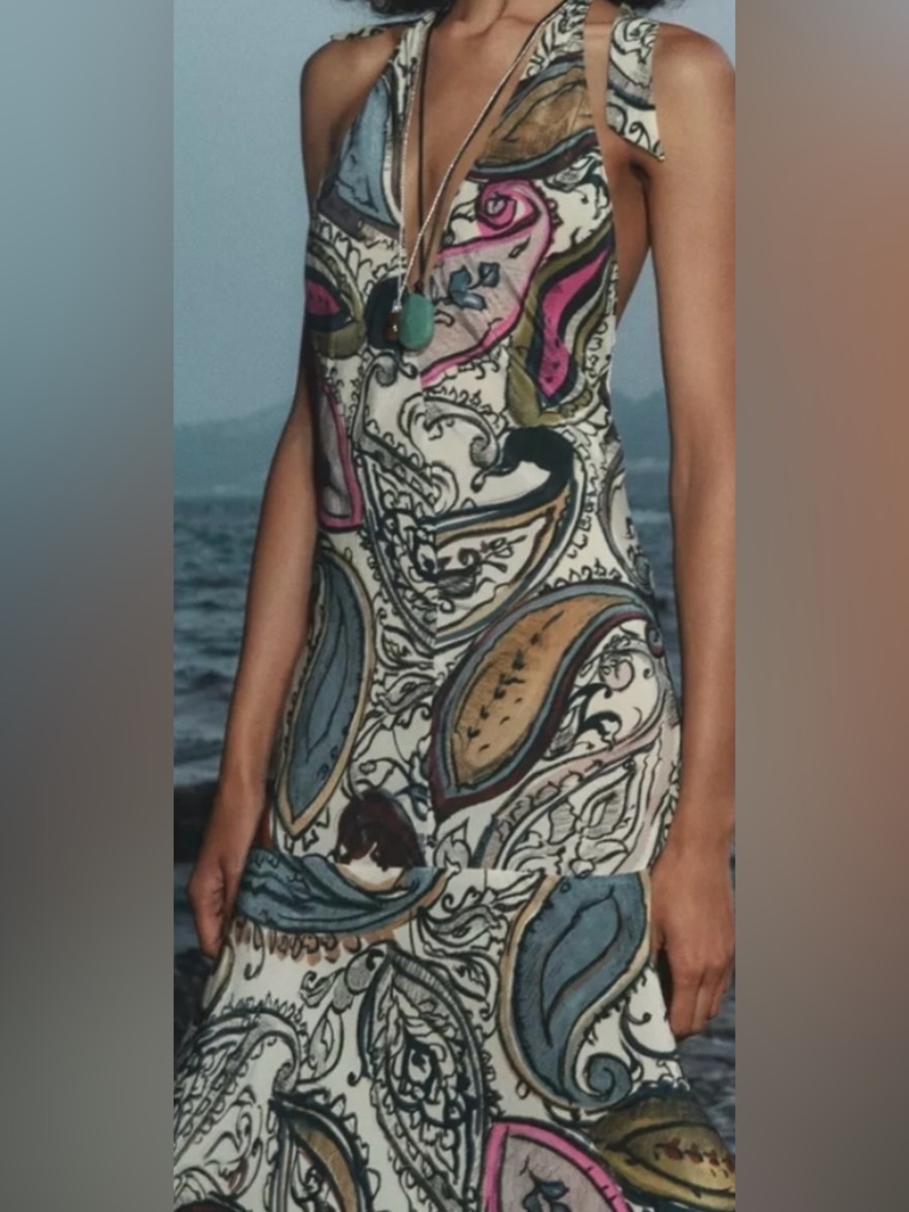 ZARA Multicolor Paisley Printed Halter Maxi Dress
